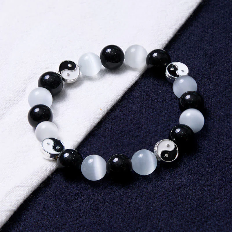 Braccialetto di forza purificatrice Yin Yang con occhio di gatto e ossidiana nera Buddha Stones - Image 3