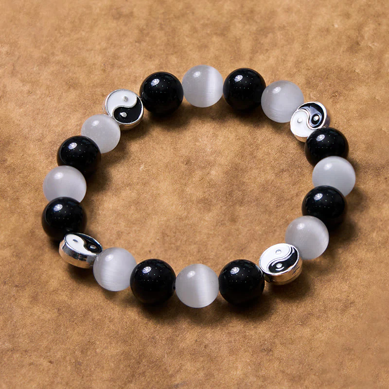 Braccialetto di forza purificatrice Yin Yang con occhio di gatto e ossidiana nera Buddha Stones - Image 4
