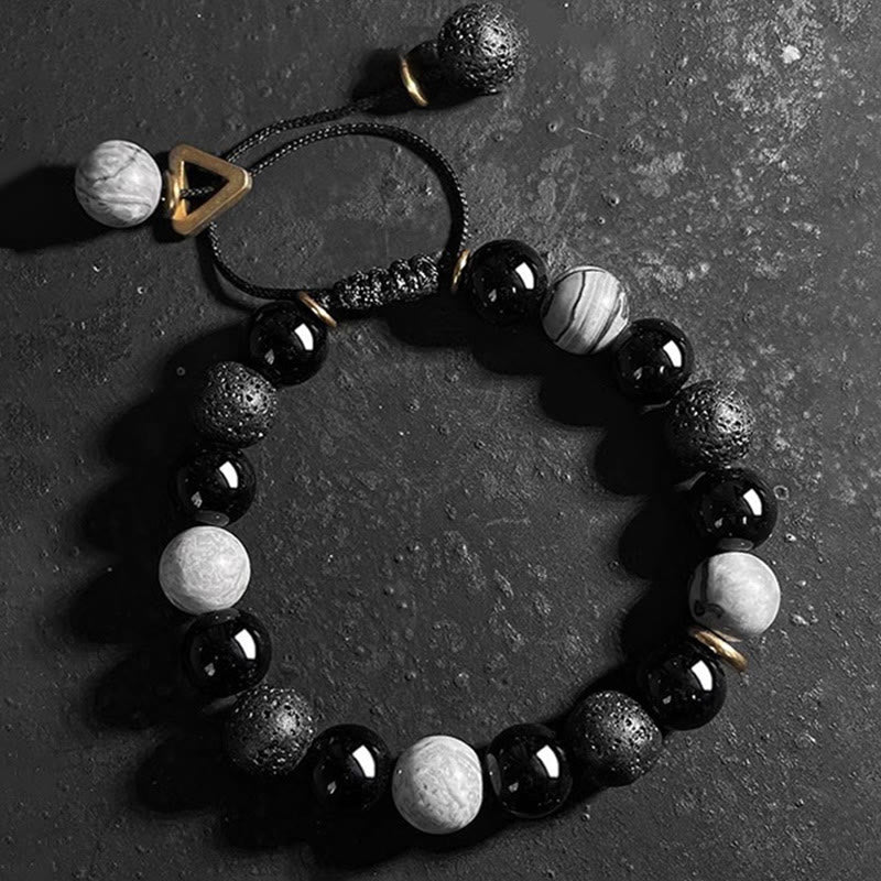 Braccialetto di forza Yin Yang in pietra lavica di ossidiana nera Buddha Stones - Image 6