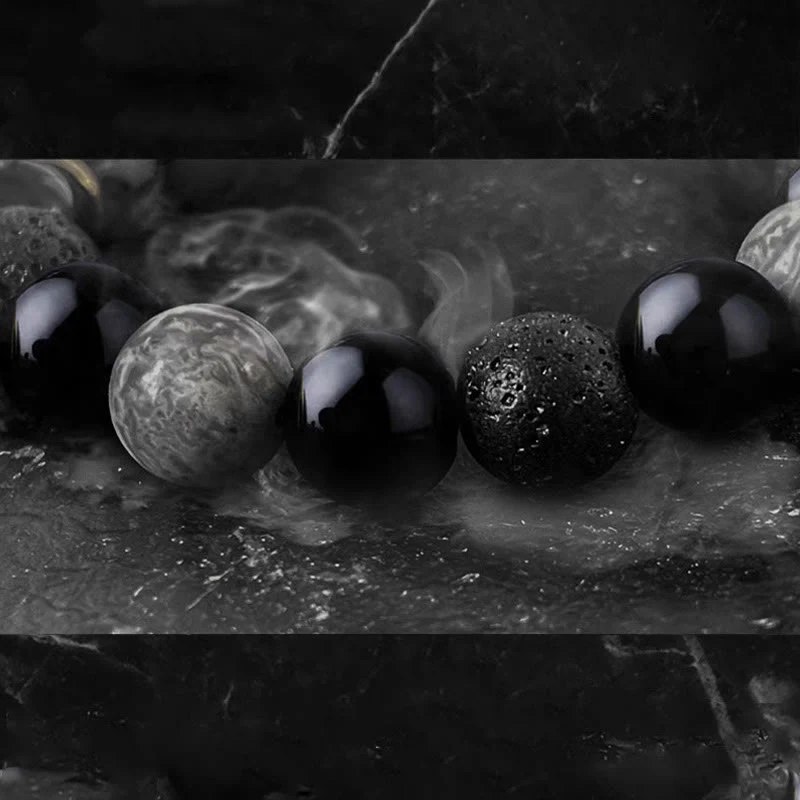 Braccialetto di forza Yin Yang in pietra lavica di ossidiana nera Buddha Stones - Image 9