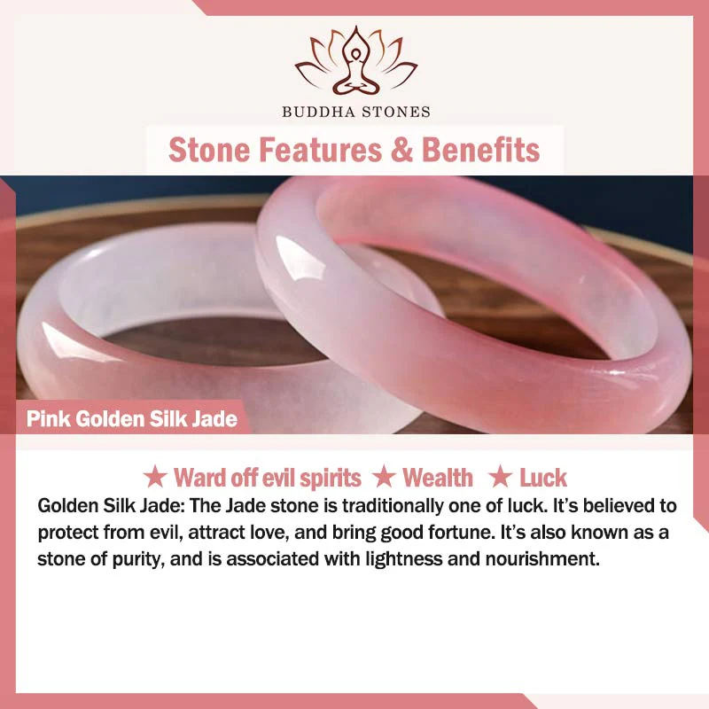 Braccialetto di giada rosa dorato e seta Buddha Stones Wealth - Image 11