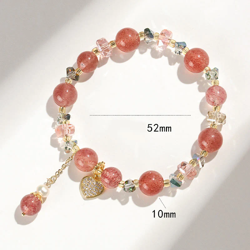 Braccialetto di guarigione a forma di cuore di Liuli con perle di cristallo bianco e quarzo fragola Buddha Stones - Image 7
