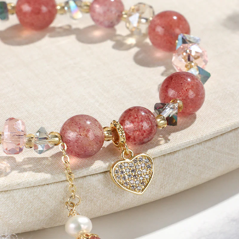 Braccialetto di guarigione a forma di cuore di Liuli con perle di cristallo bianco e quarzo fragola Buddha Stones - Image 8