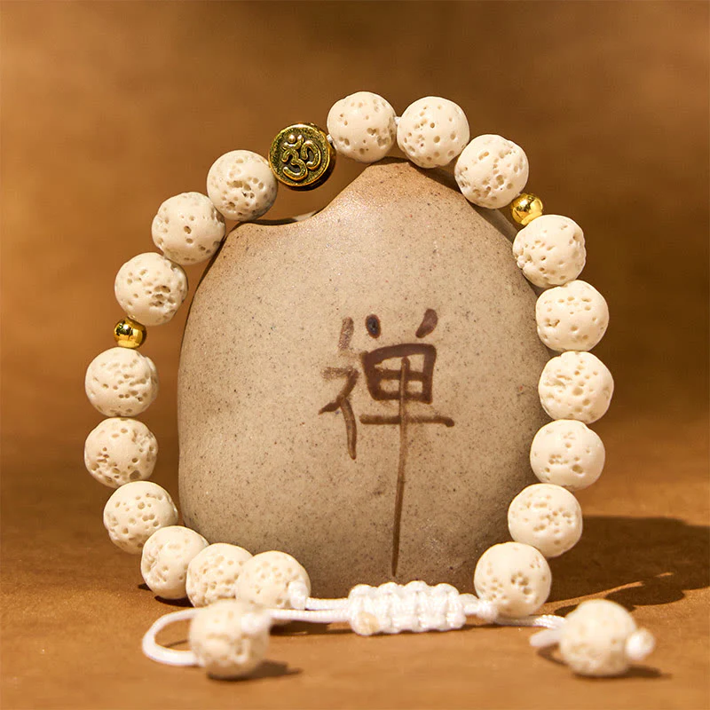 Braccialetto di guarigione calma con simbolo Om e pietre di lava bianca Buddha Stones - Image 2