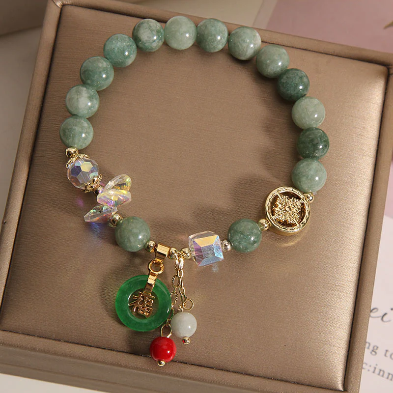 Braccialetto di guarigione con ciondolo a forma di carattere Fu in quarzo fragola e giada Buddha Stones - Image 14