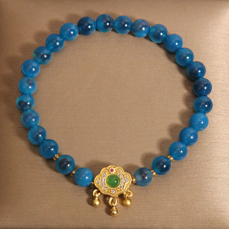 Braccialetto di guarigione con ciondolo cinese con lucchetto in agata blu caramella Buddha Stones - Image 2