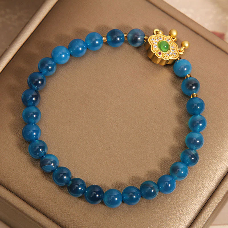 Braccialetto di guarigione con ciondolo cinese con lucchetto in agata blu caramella Buddha Stones - Image 3