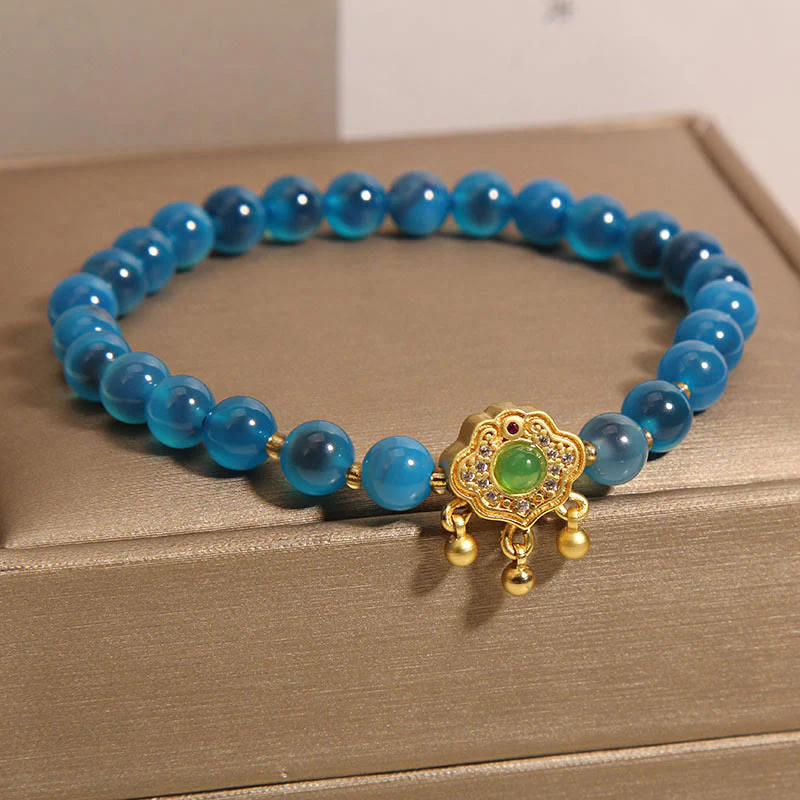 Braccialetto di guarigione con ciondolo cinese con lucchetto in agata blu caramella Buddha Stones - Image 4