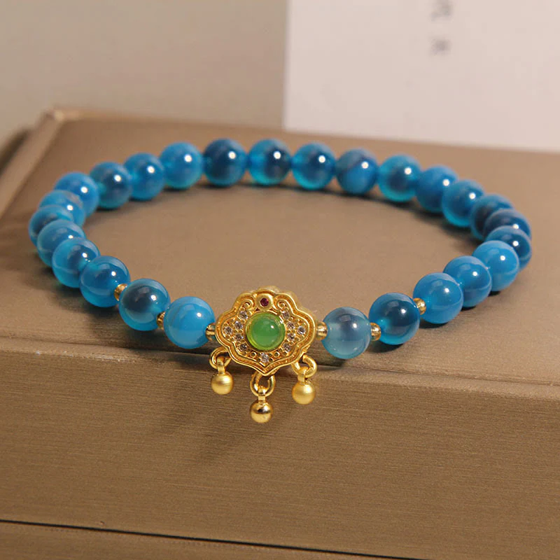 Braccialetto di guarigione con ciondolo cinese con lucchetto in agata blu caramella Buddha Stones - Image 5