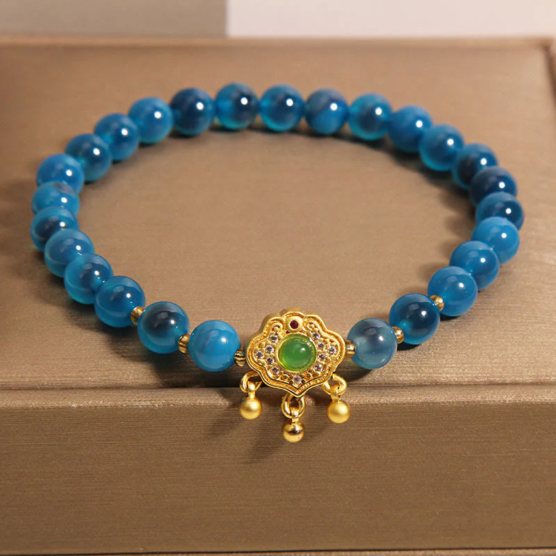 Braccialetto di guarigione con ciondolo cinese con lucchetto in agata blu caramella Buddha Stones - Image 6