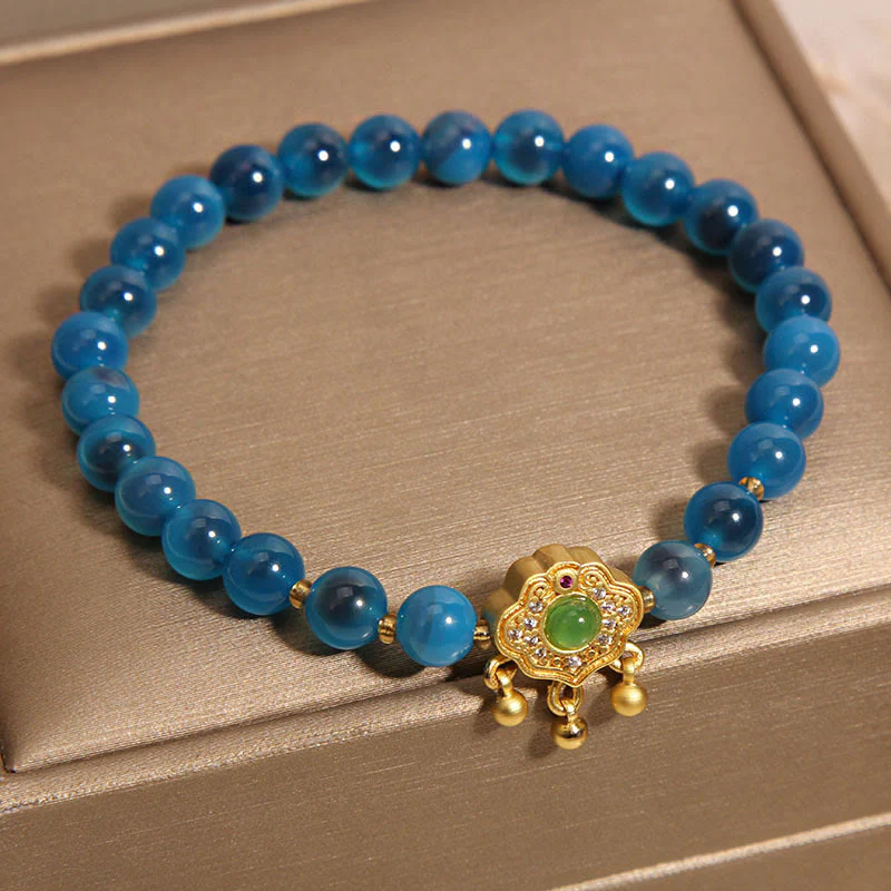 Braccialetto di guarigione con ciondolo cinese con lucchetto in agata blu caramella Buddha Stones - Image 7