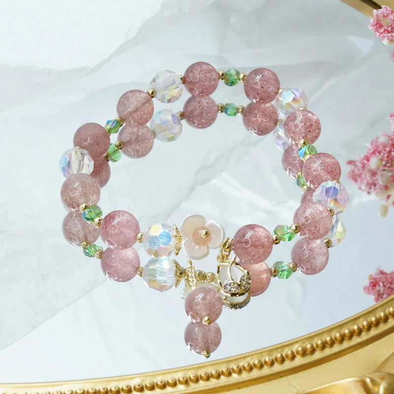 Braccialetto di guarigione con fiori di fluorite, quarzo fragola, quarzo rutilato Buddha Stones - Image 10
