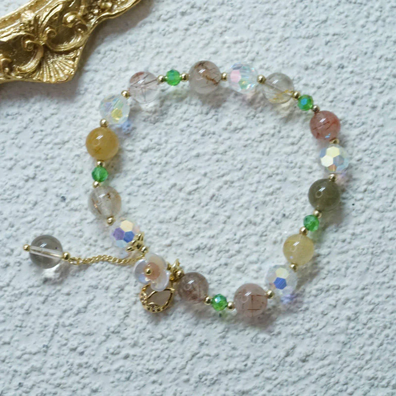 Braccialetto di guarigione con fiori di fluorite, quarzo fragola, quarzo rutilato Buddha Stones - Image 19