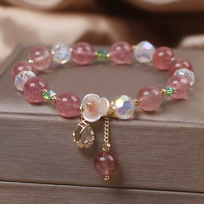 Braccialetto di guarigione con fiori di fluorite, quarzo fragola, quarzo rutilato Buddha Stones - Image 2