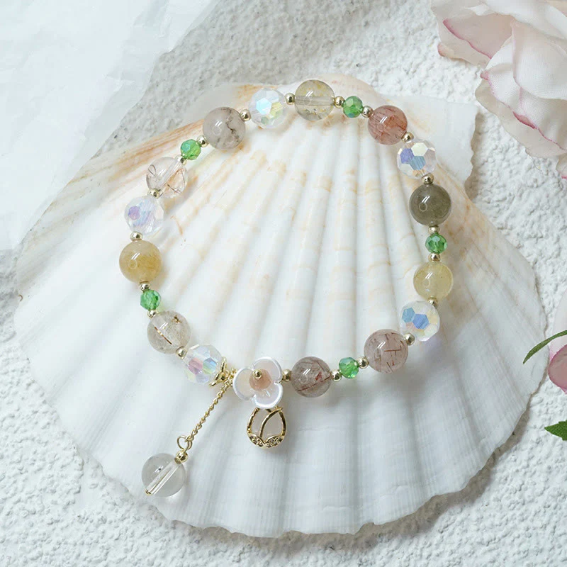 Braccialetto di guarigione con fiori di fluorite, quarzo fragola, quarzo rutilato Buddha Stones - Image 21
