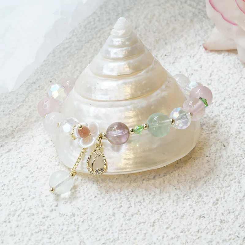 Braccialetto di guarigione con fiori di fluorite, quarzo fragola, quarzo rutilato Buddha Stones - Image 28