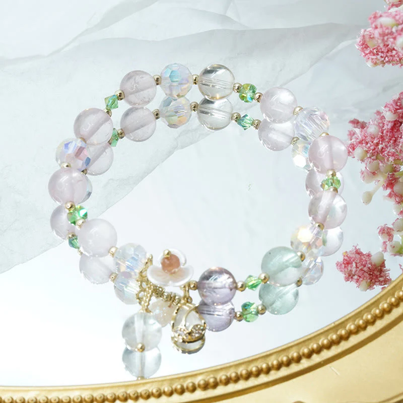 Braccialetto di guarigione con fiori di fluorite, quarzo fragola, quarzo rutilato Buddha Stones - Image 29