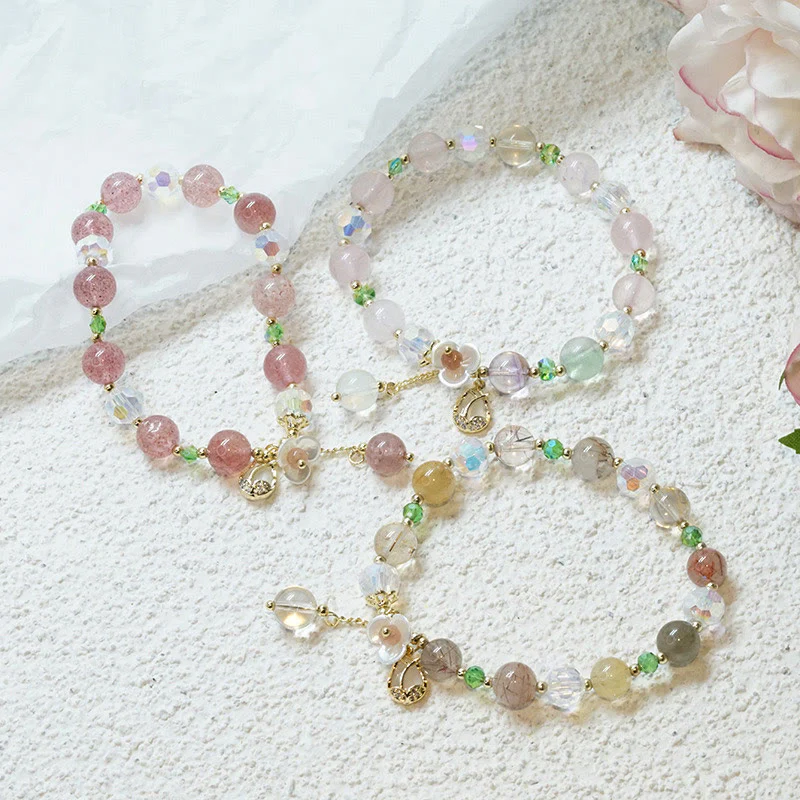 Braccialetto di guarigione con fiori di fluorite, quarzo fragola, quarzo rutilato Buddha Stones - Image 31