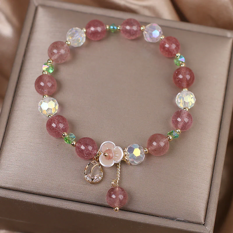 Braccialetto di guarigione con fiori di fluorite, quarzo fragola, quarzo rutilato Buddha Stones - Image 4