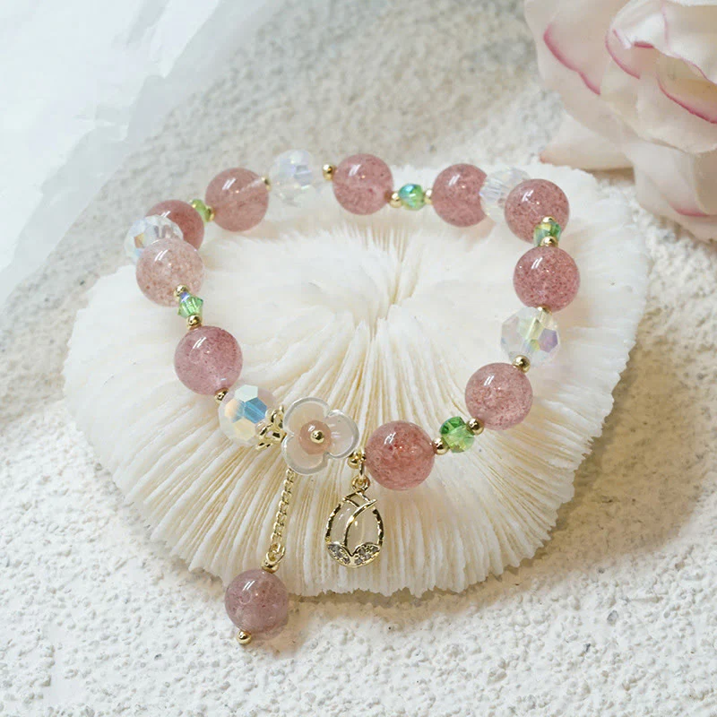 Braccialetto di guarigione con fiori di fluorite, quarzo fragola, quarzo rutilato Buddha Stones - Image 7