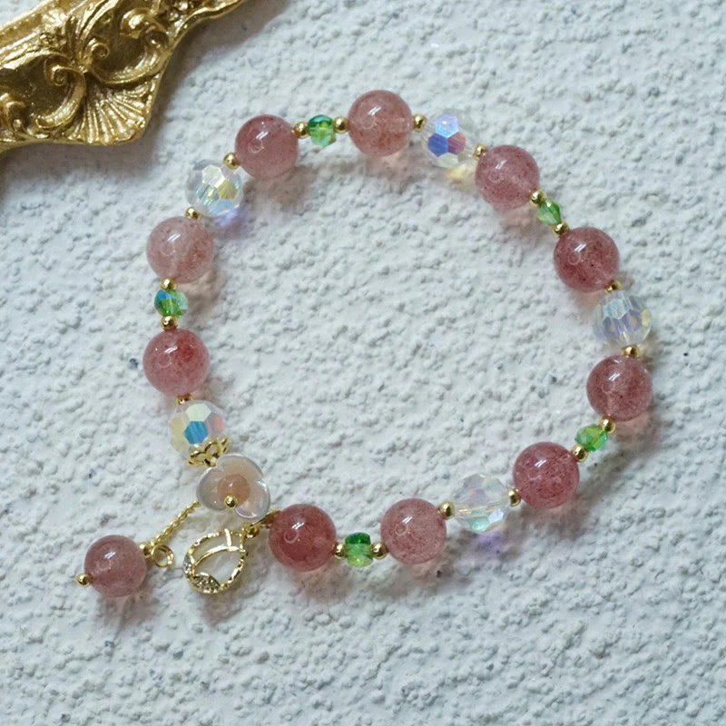 Braccialetto di guarigione con fiori di fluorite, quarzo fragola, quarzo rutilato Buddha Stones - Image 9