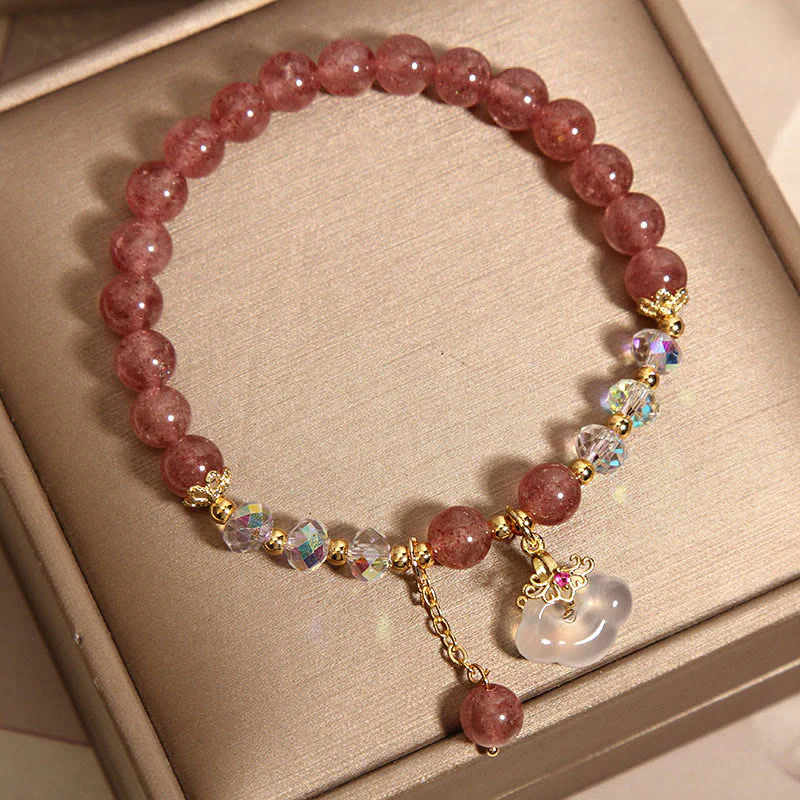 Braccialetto di guarigione con nuvola di buon auspicio in agata bianca, cristallo di quarzo fragola naturale Buddha Stones - Image 4