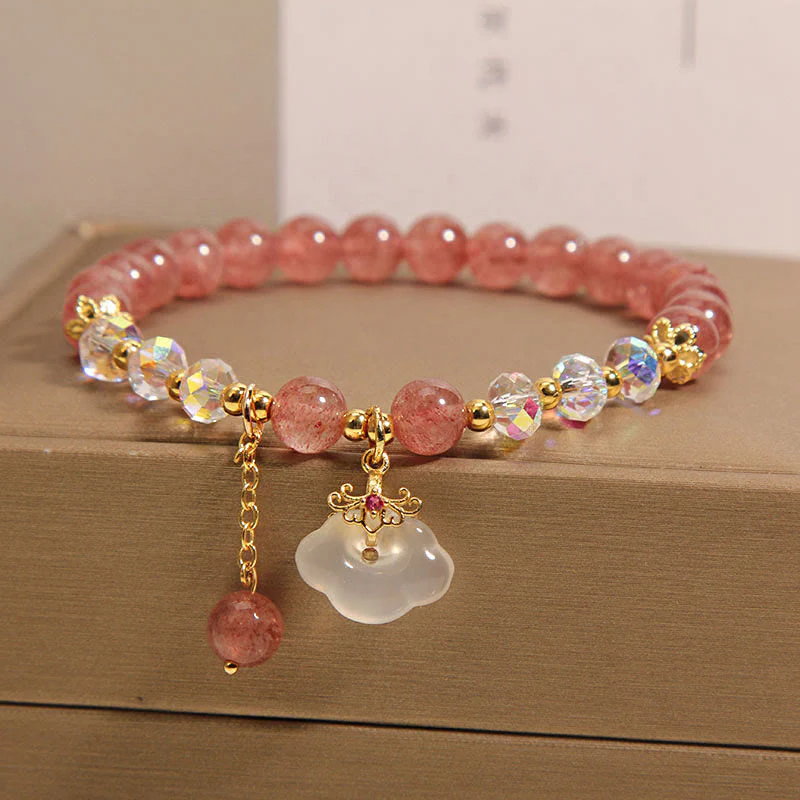 Braccialetto di guarigione con nuvola di buon auspicio in agata bianca, cristallo di quarzo fragola naturale Buddha Stones - Image 5