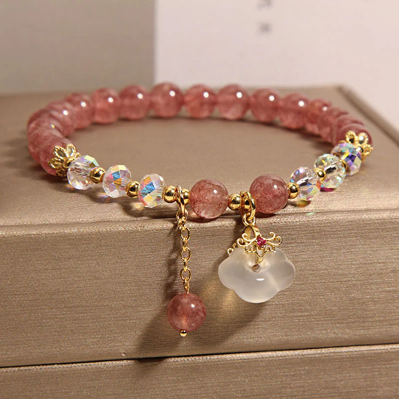 Braccialetto di guarigione con nuvola di buon auspicio in agata bianca, cristallo di quarzo fragola naturale Buddha Stones - Image 6
