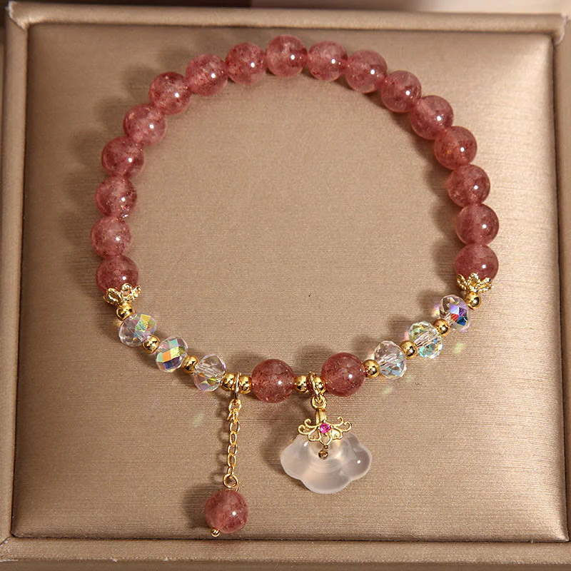 Braccialetto di guarigione con nuvola di buon auspicio in agata bianca, cristallo di quarzo fragola naturale Buddha Stones - Image 7