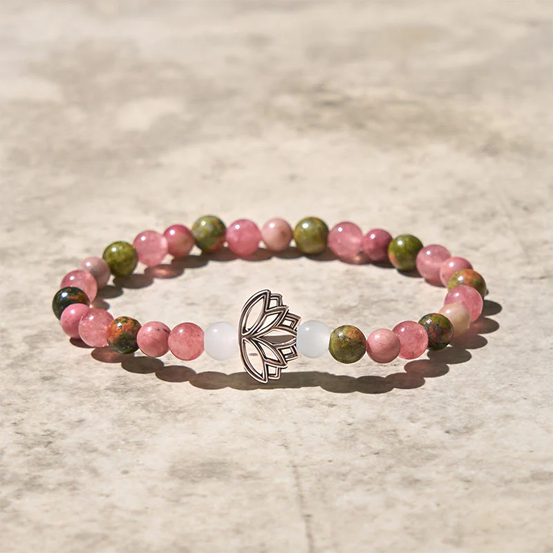 Braccialetto di guarigione con perle di rodonite e unakite, Buddha Stones e loto - Image 4