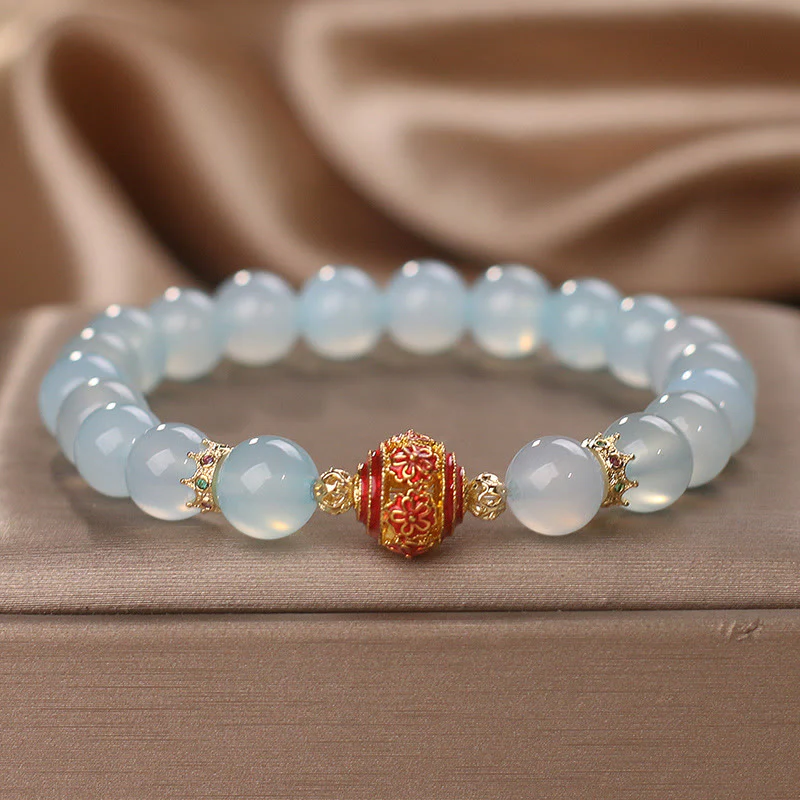 Braccialetto di guarigione con perline di fiori di acquamarina naturale Buddha Stones