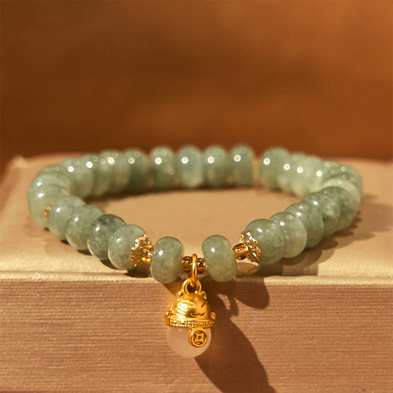 Braccialetto di guarigione con perline di gatto fortunato , Buddha Stones, quarzo fragola, giada ciano - Image 11