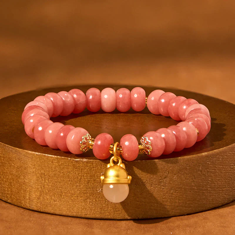 Braccialetto di guarigione con perline di gatto fortunato , Buddha Stones, quarzo fragola, giada ciano - Image 3