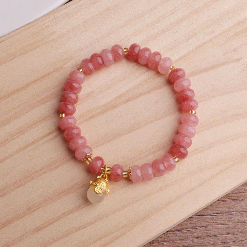 Braccialetto di guarigione con perline di gatto fortunato , Buddha Stones, quarzo fragola, giada ciano - Image 8