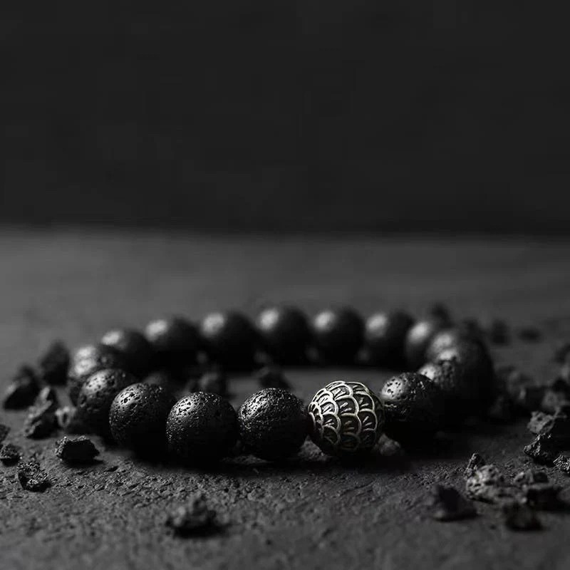 Braccialetto di guarigione con perline di squame di pesce , Buddha Stones e roccia lavica - Image 2