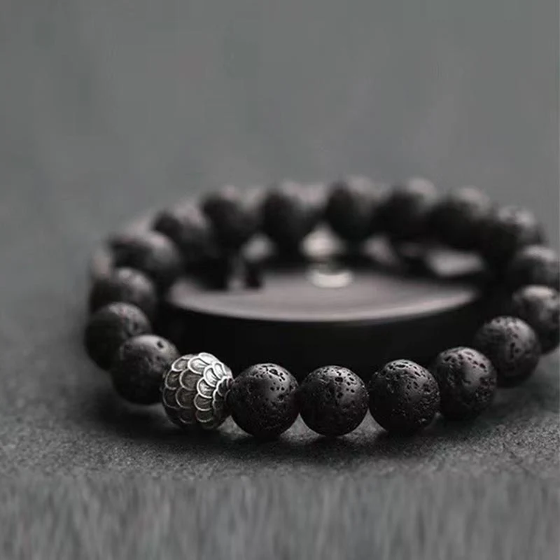 Braccialetto di guarigione con perline di squame di pesce , Buddha Stones e roccia lavica - Image 4