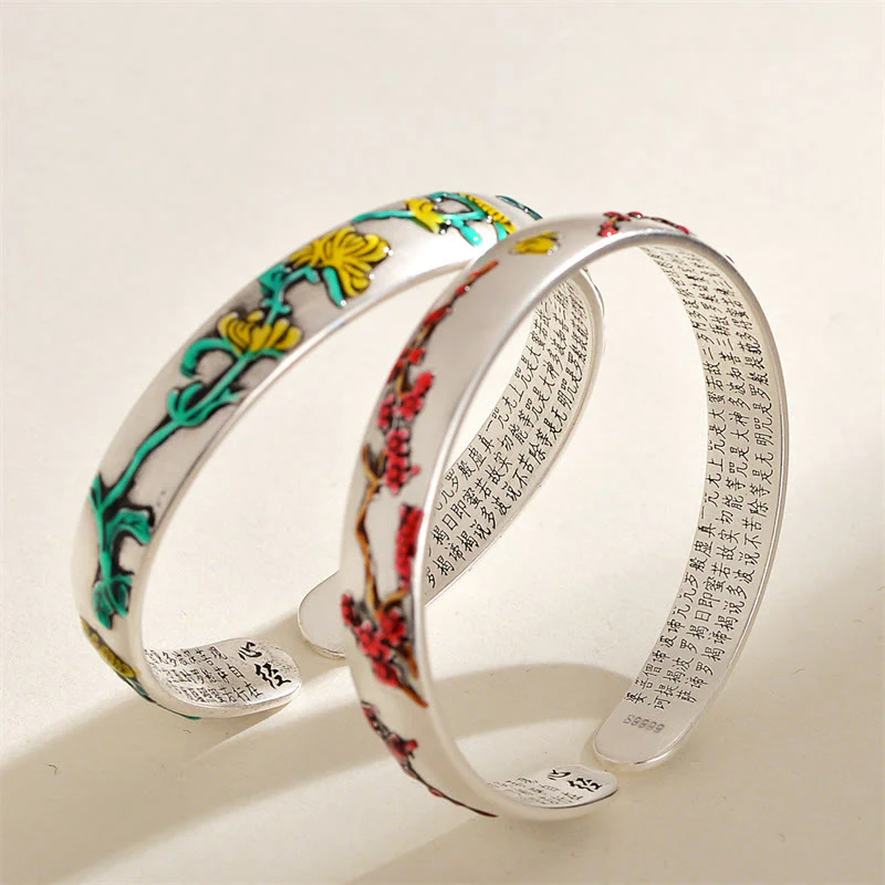 Braccialetto di guarigione con polsino in Buddha Stones , fiore di prugna e crisantemo, design a forma di cuore, Sutra - Image 2