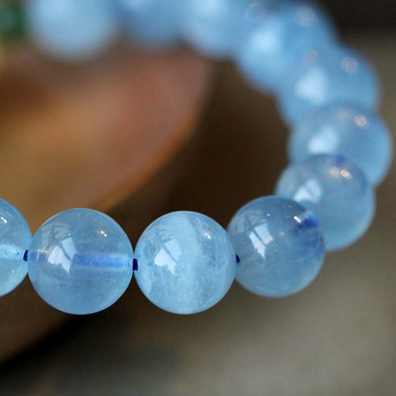 Braccialetto di guarigione della serenità con perle di ambra e acquamarina naturale - Image 13