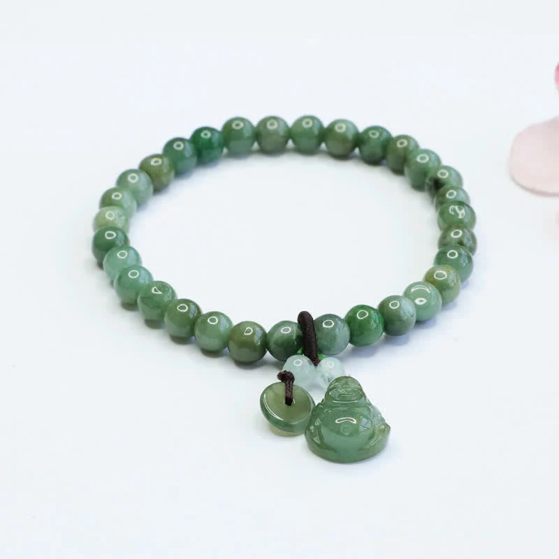 Braccialetto di guarigione in giada ciano Buddha che ride Buddha Stones
