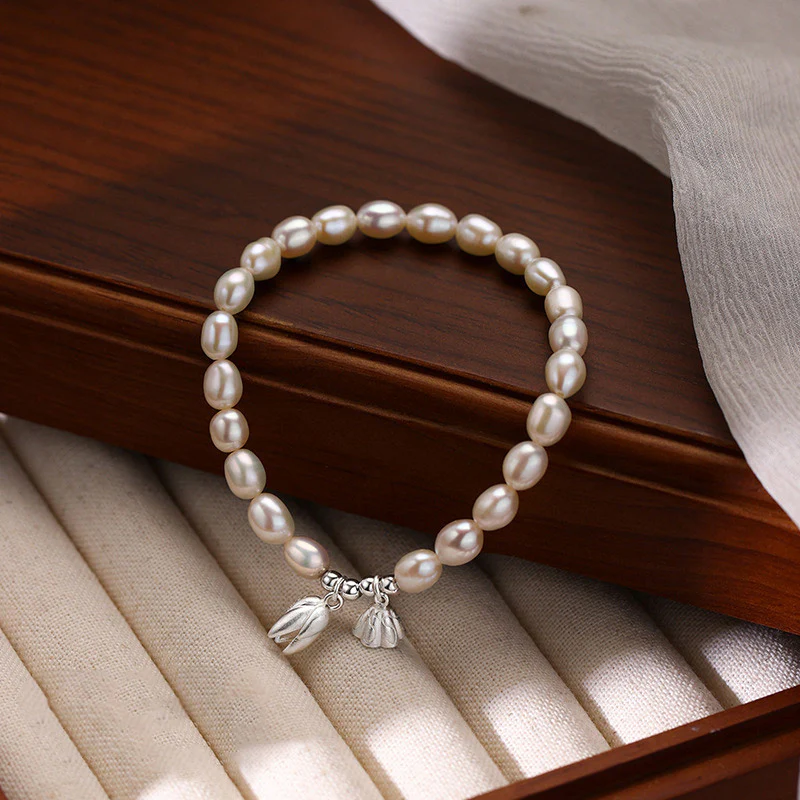 Braccialetto di guarigione in perle naturali con baccello di fiore di loto in argento sterling 999 Buddha Stones - Image 2