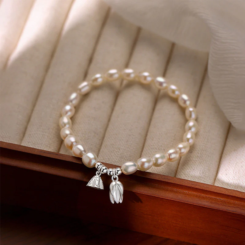 Braccialetto di guarigione in perle naturali con baccello di fiore di loto in argento sterling 999 Buddha Stones - Image 3