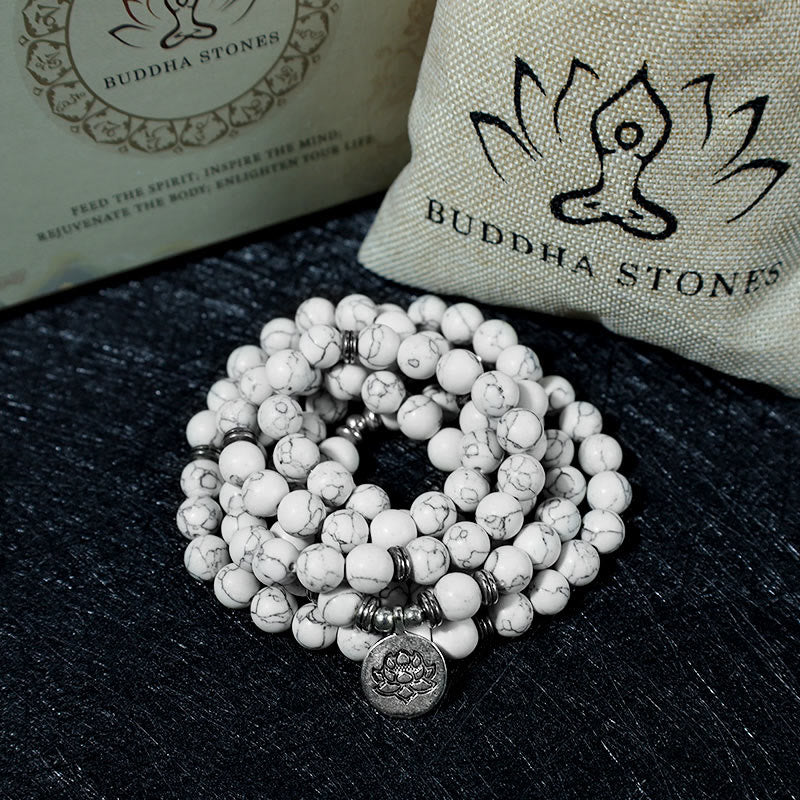 Braccialetto di guarigione Mala di loto turchese bianco Buddha Stones - Image 6