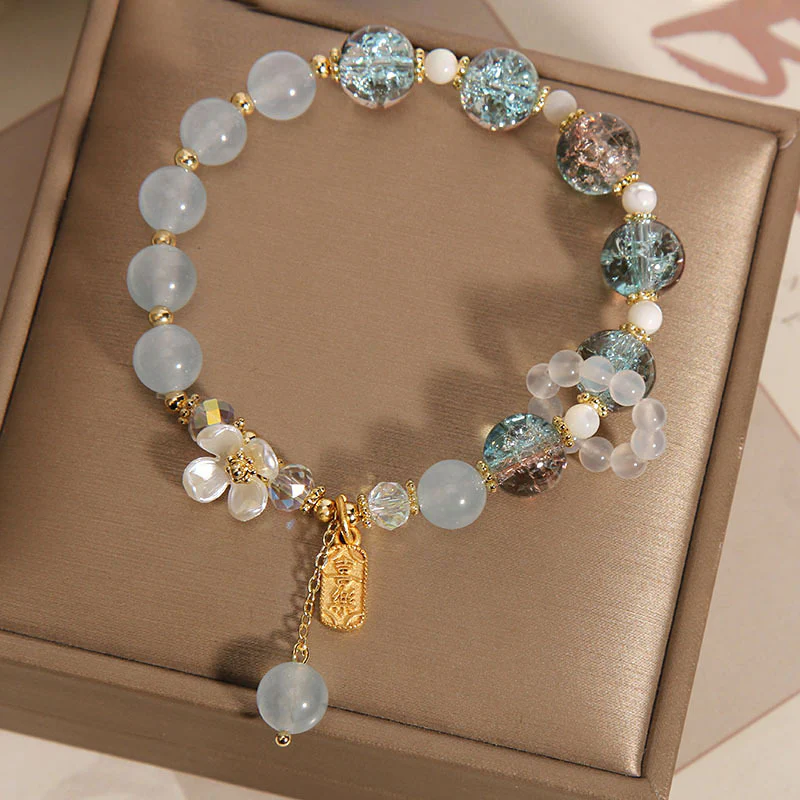 Braccialetto di guarigione naturale con fiore di calcedonio, ametista e cristallo blu Buddha Stones - Image 3