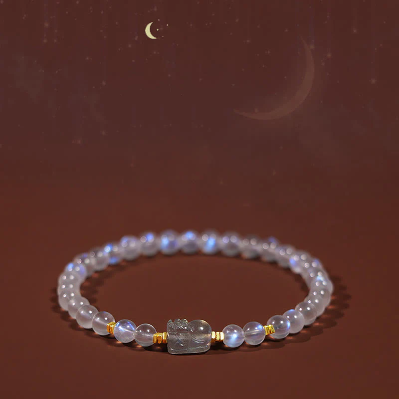 Braccialetto di guarigione PiXiu in pietra di luna naturale placcato oro in argento sterling 925 Buddha Stones - Image 10