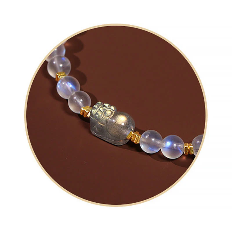 Braccialetto di guarigione PiXiu in pietra di luna naturale placcato oro in argento sterling 925 Buddha Stones - Image 11