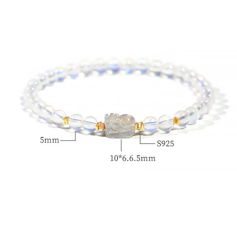 Braccialetto di guarigione PiXiu in pietra di luna naturale placcato oro in argento sterling 925 Buddha Stones - Image 12