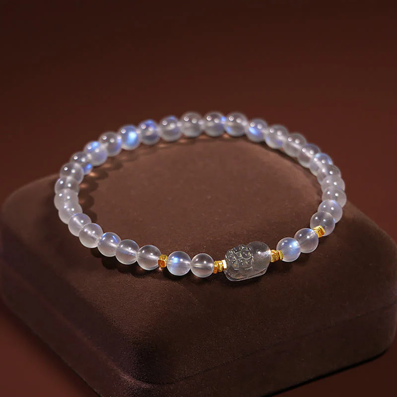 Braccialetto di guarigione PiXiu in pietra di luna naturale placcato oro in argento sterling 925 Buddha Stones - Image 2
