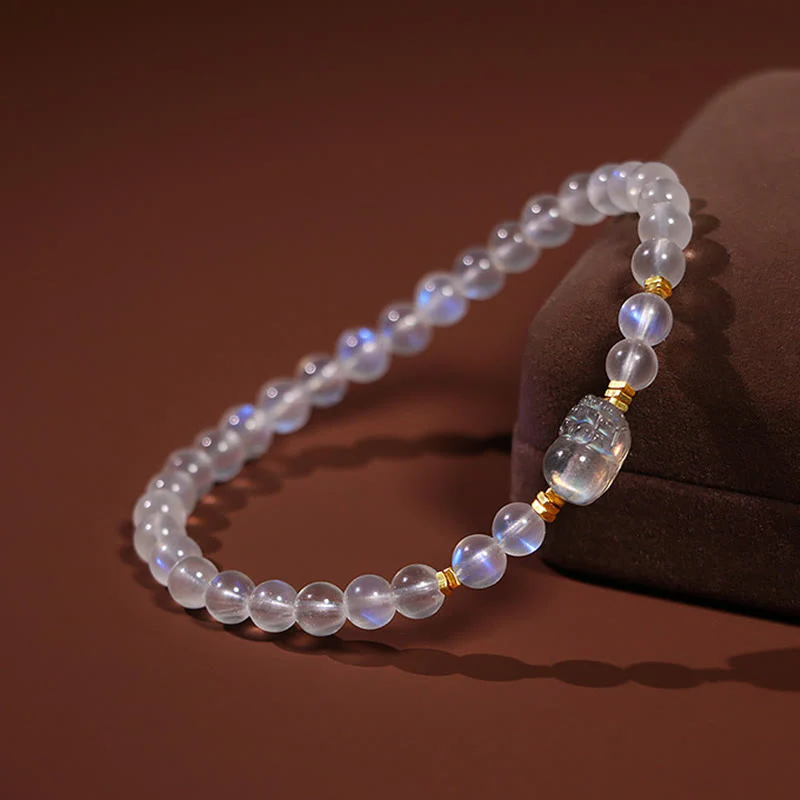 Braccialetto di guarigione PiXiu in pietra di luna naturale placcato oro in argento sterling 925 Buddha Stones - Image 4