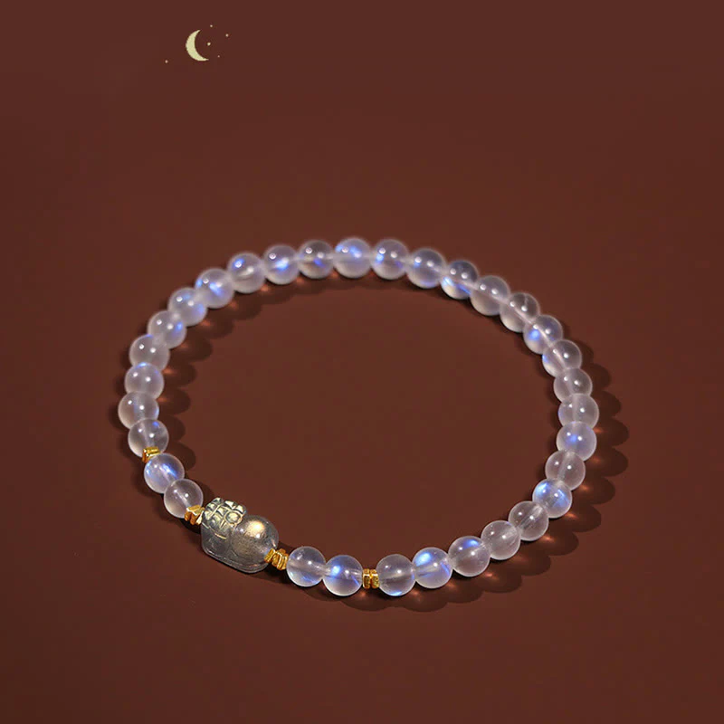 Braccialetto di guarigione PiXiu in pietra di luna naturale placcato oro in argento sterling 925 Buddha Stones - Image 5