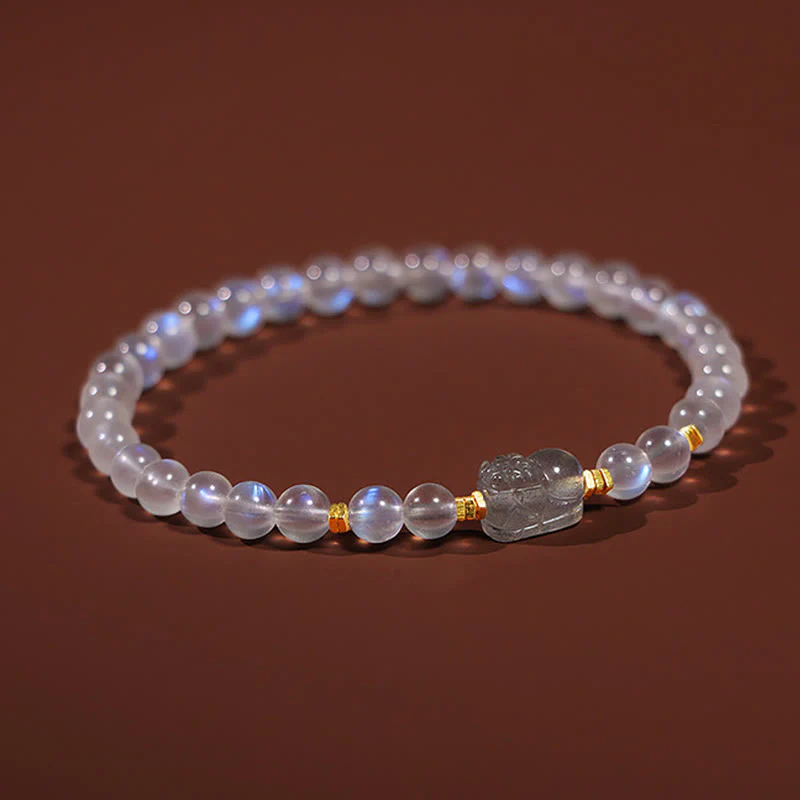Braccialetto di guarigione PiXiu in pietra di luna naturale placcato oro in argento sterling 925 Buddha Stones - Image 7